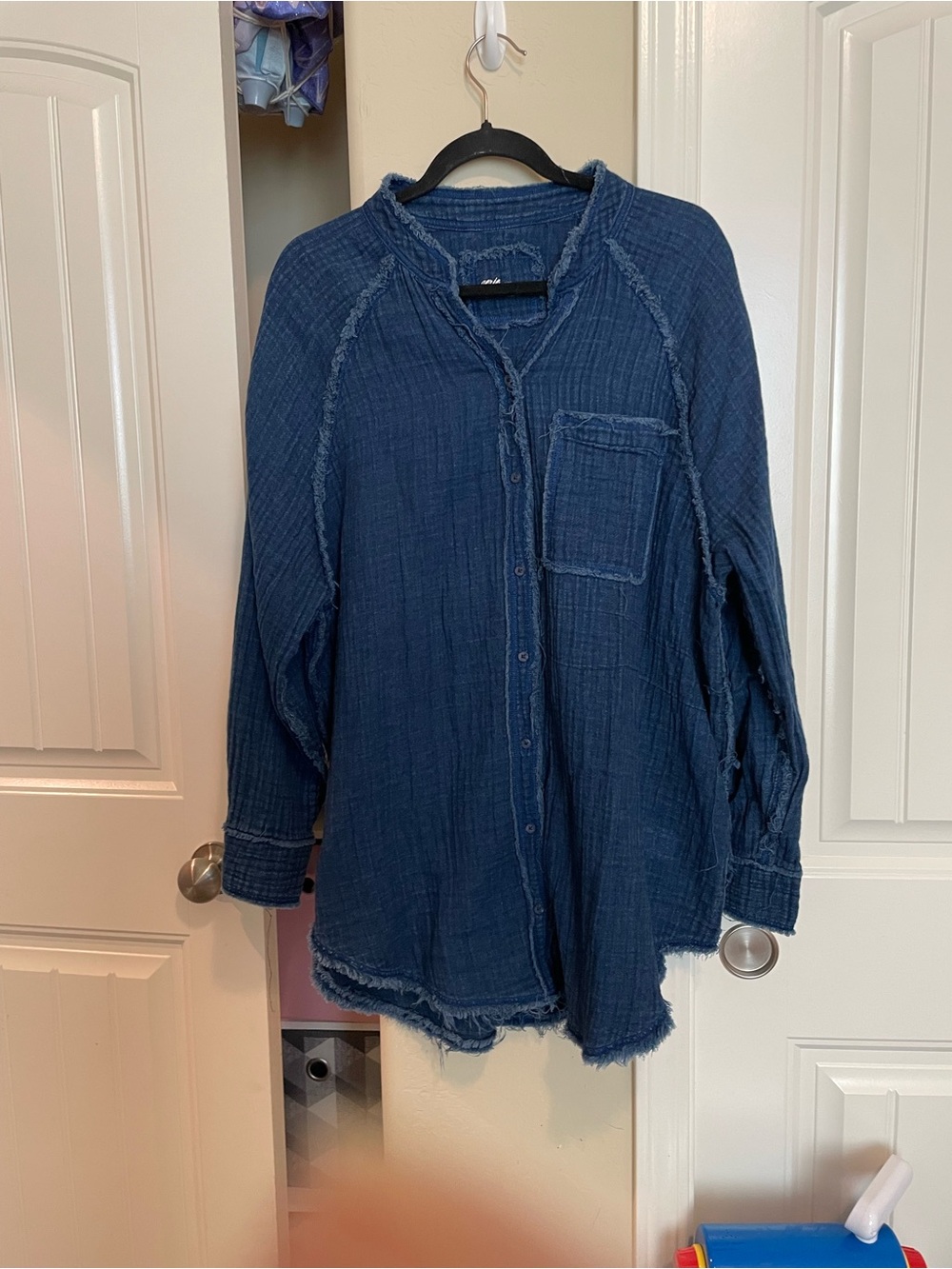 aerie Navy Textured Button-Down Tunic Shirt